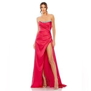 Mac Duggal 11691 Hot Pink Ruched Satin Prom Dress Gown 2